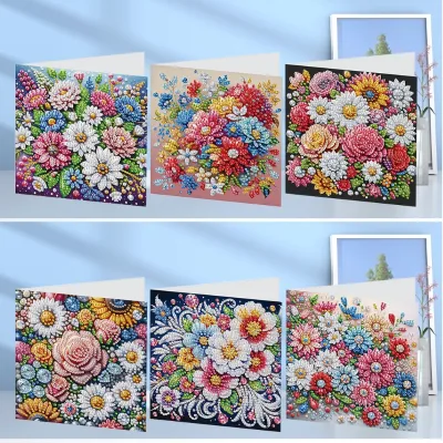 New Arrival 2025 6Pcs Diamond Painting DIY Diamond Drilled inside Blank Flowers Greeting Card Handmade Gift