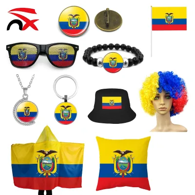 Ecuador Flag Sets for Soccer Fan T-shirt Pins Football Body Flag Bracelet Buckets Caps Keychain Face Painting Team Support