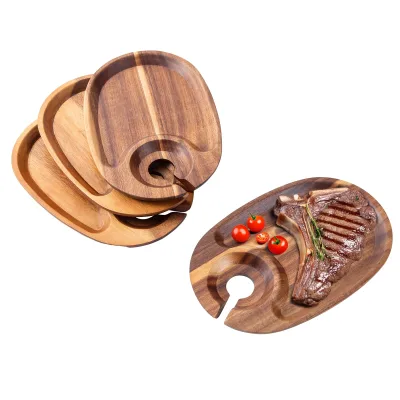 Wood Wine Appetizer Plates With Built In Wine Glass Slot Portable Charcuterie Serving Dish for Party Picnic Cheese Serving Tray