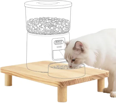 SZEE Durable Cat Food Stand Automatic Feeder Elevated Floor Type Premium Solid Wood Material Relieves Spine Joints