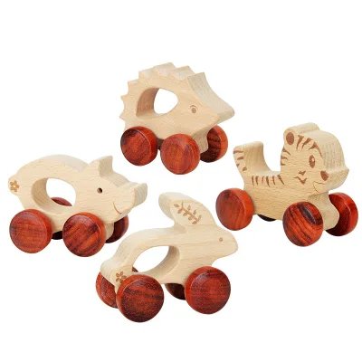 Wooden Cartoon Car Baby Enlightenment Toy Early Education Cognitive  Push Car Grasping Practice Educational Toy Wooden Car Toy