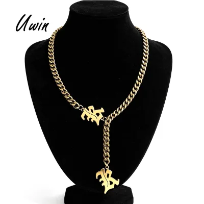 UWIN Love Letter Stainless Steel Initial A-Z Cuban Drop Necklace 18K PVD Gold Plated Personalized Layer Durable Necklace