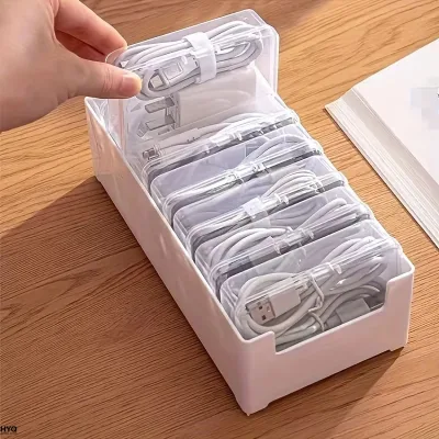 Data Cable Storage Box with Detachable 7 Small Compartment Boxes Desktop Cable Organizer for Office Desk