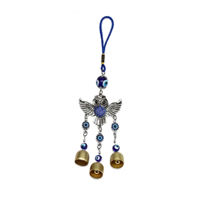 Alloy Wings Owl Blue Diamond Copper Bell Blue Evil Eyes Car Pendant
