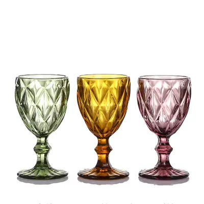 Wholesale Sustainable FJ Brand 10oz Original Color Diamond Embossed Vintage Thick Stem Red Wine Glass