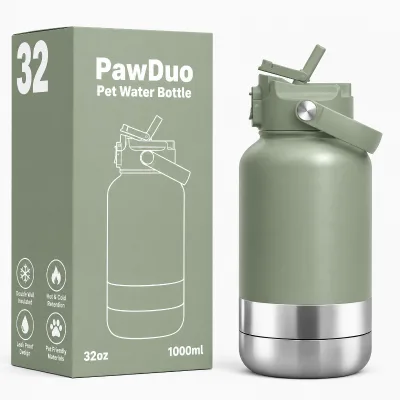 Hot Selling New Trending 3 in 1 Insulated Stainless Steel Vacuum Travel Flask Water Bottle with Pet Bowl Large Capacity