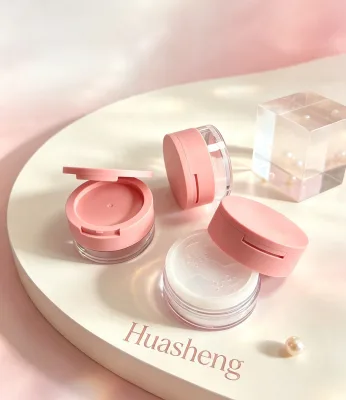 Huasheng Hot Sell Loose Powder Compact Face Base Makeup Loose Powder Case Round Compact Powder Case Cosmetic Makeup Packaging