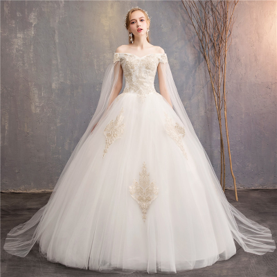 Ball Gown Wedding Dress 2018 Lace Crystals Lace up White Champagne Bridal Gown With Cape Sleeves