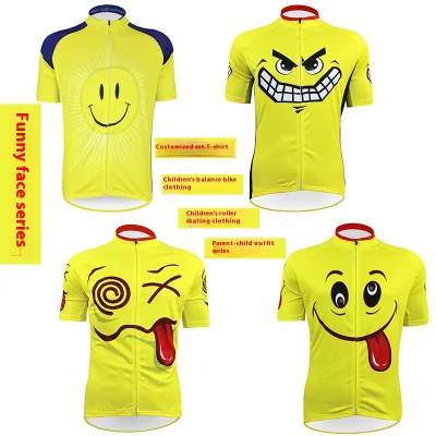 Quick-Drying Breathable Yellow Cycling Jerseys Men's Women's Mountain Bike Suits Short Sleeves Top Parents-Children Compatible