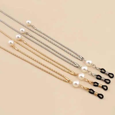 Zhenjiang Cross-border Fashion Pearl Metal Sunglasses Chain & Neck Strap with Mask Strap and Earphone Anti-loss Hanging Chain