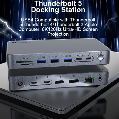 Guanchen Thunderbolt 5 120Gbps Triple 8K DP Displays 10 Ports Gigabit Ethernet Docking Station 140W Power TF/SD Slot CE/FCC