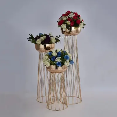 Premium Gold Electroplated Metal Display Stand Floral Flower Arrangement Centerpieces For Wedding Decoration