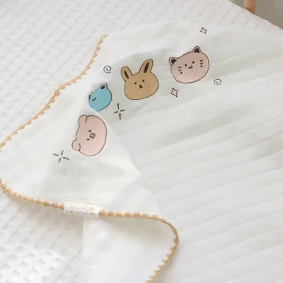 Animal Embroidery Receiving Blanket Gift Set Newborn Baby Set Embroidered Baby Bear Blanket