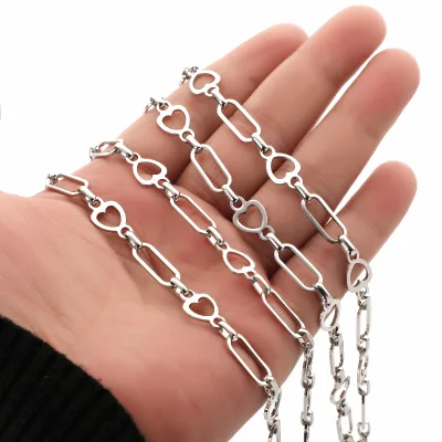 New Stylish Stainless Steel Heart-Shaped Oval Chain DIY Necklace Bracelet Exquisite Fade-Resistant Cuban Link Accessories Chain