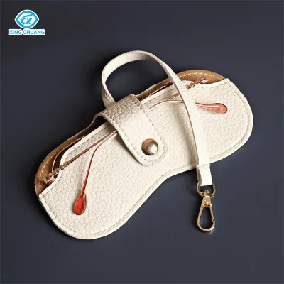 Portable Leather Sunglasses Pouch with Wrist Strap Fashion Eyeglasses Case Organizer for Outdoor Travel Sunglasses Holder