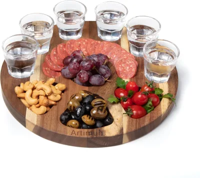 Tequila Shot Glasses Wooden Tray for Gift and Decorations Serving Tray for Parties and Celebrations Charcuterie Boards