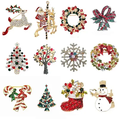Fashion Christmas Brooches for Women Xmas Tree Santa Claus Elk Snowflake Lapel Pins Holiday Decorative Brooch Pin Jewelry Gift