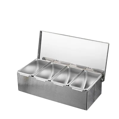 Hot Sale Custom Logo Stainless Steel Spice Box Multi-Purpose Kitchen Organizer with Flip Lid Herb & Spice Tools
