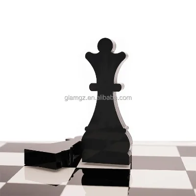 Solid Acrylic Chess Game Sets and Crystal Mirror Chess Board Premium Quality with 32 Chess Pieces