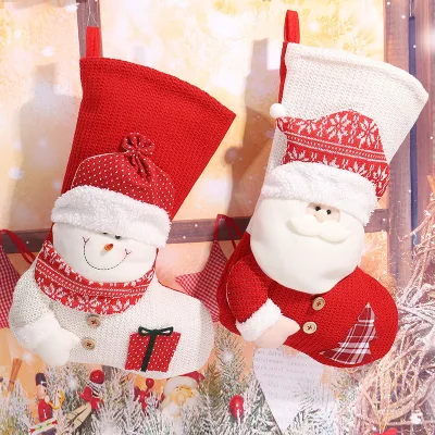 Red White Knitted Santa Claus Snowman Apple Bag Candy Bags Gift Bag Christmas Stocking