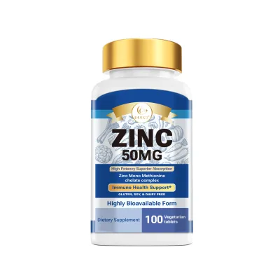 OEM High Potency Zinc 50mg Tablets Zinc Mono Methionine Chelate Dietary Supplement Immune Health Support Gluten Soy Dairy Free