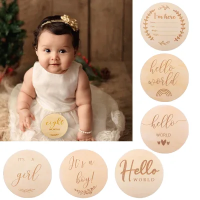 Natural Wooden Engraved Rainbow Carved Baby Milestone Cards with Wall Hanging Option for Newborn Monthly Announcements