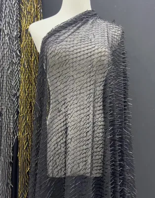High Quality Eco-Friendly 100% Polyester Organza 20mm Mesh Roll Sequin Embroidery Fabric for Evening Performance