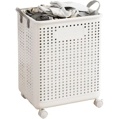 Home Supplies Large Dirty Clothing Basket Plastic Rolling Laundry Hamper With Underwear Basket Handle Wheels