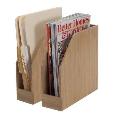 Bamboo Vertical File Folder Holder & Office Product Organizer Store Files Magazines Notepads Books 2 Pack Combo Set