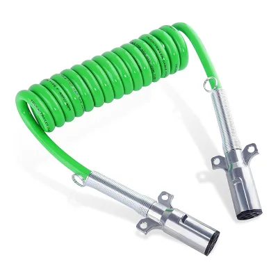 Heavy Duty 13.5 FT ABS 7 Pin ANTHEM Green Electrical Power Cable Coil Pigtail Power Cord for Semi Trucks Trailers Tractors
