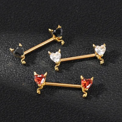 Original Little Devil Nipple Ring Stainless Steel Silver Gold Plated Red Black White Heart Zircon Nipple Rings Jewelry