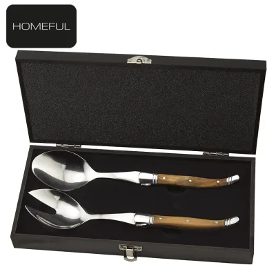 High Quality Laguiole Salad Spoon and Fork Set with Olive Wood/pakka Wood Handle