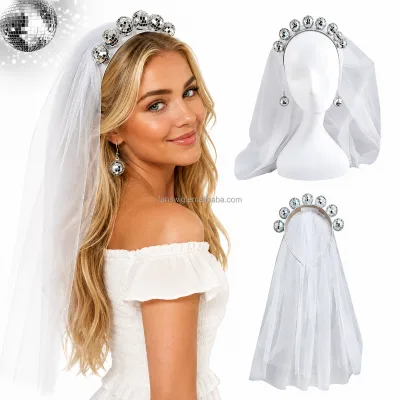 Bachelorette Party Disco Ball Bridal Veil Headband Earrings for Bachelor Hen Party Favors Wedding Bride Gifts Headbands