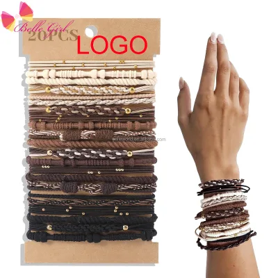 BELLEWORLD Hair Band Accessories Custom Color Packing Elastic Rubber Bands Hair Ties Ponytail Streamer Hair Band Sets for Girls