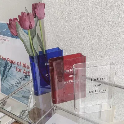 Modern Art Deco Design Acrylic Book Shaped Plastic Vase for Home and Office Desktop or Tabletop Hydroponic Floor Decoration