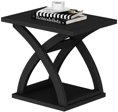End Side Table, Modern End Table with Storage Shelf, X-Design Side Table Living Room (Black)