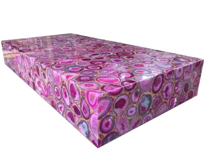 Customized Natural Backlit Rose Pink Agate Gemstone Stone Slabs Tiles Plinth Coffee Table Top