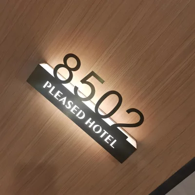 Creative Faucet Shaped Stainless Steel & Acrylic LED Illuminated Sign Customizable Color/Size for Apartment Hotel Villa Wall