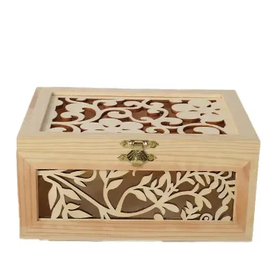 Custom logo Natural Wooden Storage Gift Packaging Box with Lid Long Wooden Crate
