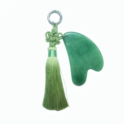 Traditional Chinese Style Green Aventurine Guasha Scraper with Handmade Knot Pendant, Healing Gemstone Face Lifting Massager