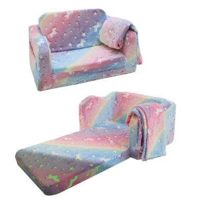 Modern Foldable Foam Toddler Couch Baby Sofa Chair Bed Glowing Rainbow Customized Kids Sofa