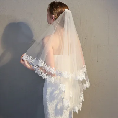 Bride Short Water-Soluble Appliqued Lace Veil Korean-Style Double-Layer Individually Packaged Wedding Dress Accessory Veil