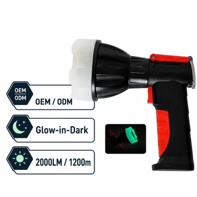 Compact 20W Handheld LED Spotlight IP66 Waterproof Rechargeable Searchlight 2000LM USB-C 1200m Long Beam Hunting Outdoor