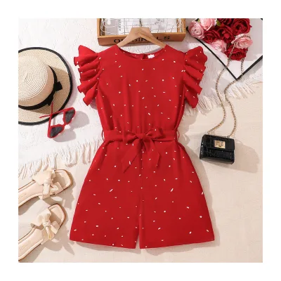 Europe and the United States Women's Summer New Foreign Print Flying Sleeve Jumpsuit Shorts Casual Jumpsuit