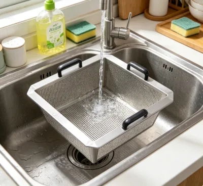 Rectangular Perforated Sink Insert Basket Catering Canteen Vegetable Mass Washing Draining Crate