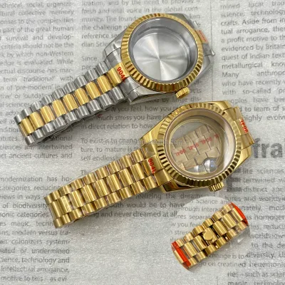 36/39Mm Mod Kit 904L Gold Stainless Steel Nh35 Case+Sapphire Glass+Stainless Steel Presi-dent Band Compatible with NH35 Movement