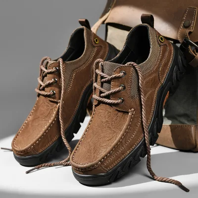 Mens Casual Shoes Moc Toe Cow Suede Leather Lace up with Cotton Lining EVA Midsole for Spring Summer Autumn Winter Adult Men