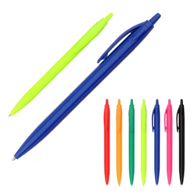 Plastic ABS Plunger Action Wholesale Ball Pen with Solid Colored Barrel Trims Rubber Grip
