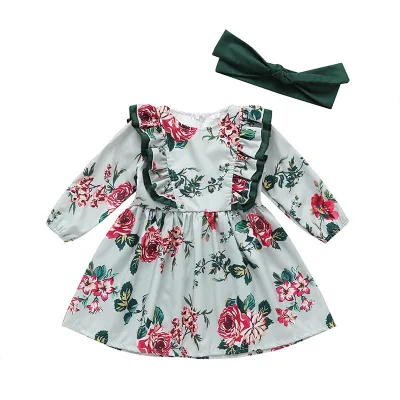 Spring Baby and Girl Dress Printed Cotton Long Sleeve Dress Manufacturers Wholesale Custom
