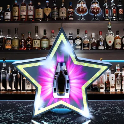 LED Illuminated Colorful Star Champagne Bottle Presenter for Nightclub VIP Wine Vodka Tequila Service or Home Display